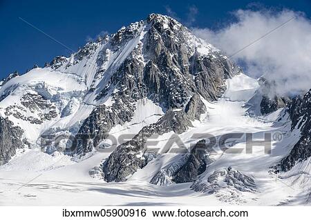 Stock Photograph - Glacier du Tour, glaciers and mountain peaks, high alpine landscape, summit of Aiguille de Chardonnet, Chamonix, Haute-Savoie, France, Europe. Fotosearch