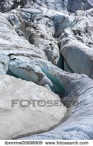 Glacier ice with crevasses, glacier tongue, detail, Glacier des Bossons, La Jonction, Chamonix, Haute-Savoie, France, Europe View Large Photo Image Stock Photo - Glacier ice with crevasses, glacier tongue, detail, Glacier des Bossons, La Jonction, Chamonix, Haute-Savoie, France, Europe. Fotosearch