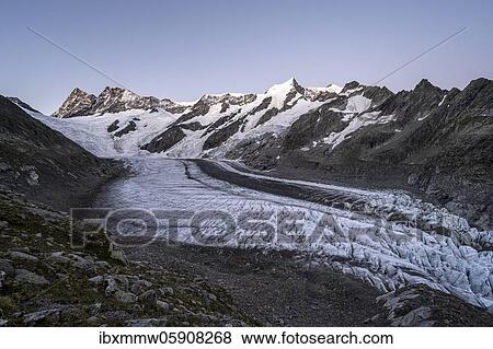 Stock Photo - Glacier tongue, Lower Arctic Ocean glacier, Finsteraarhorn, Agasszishorn, Großes Fiescherhorn, Bernese Oberland, Switzerland, Europe. Fotosearch