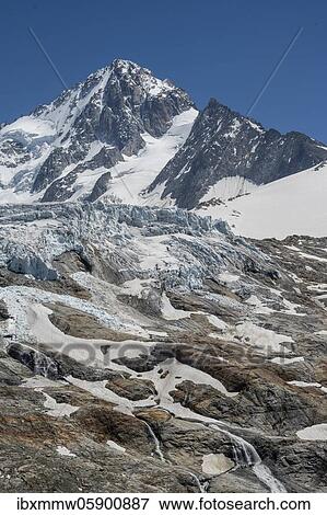 Stock Photo - Glacier tongue of Glacier du Tour, glaciers and mountain peaks, high alpine landscape, summit of Aiguille de Chardonnet, Chamonix, Haute-Savoie, France, Europe. Fotosearch