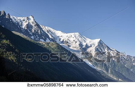 Picture - Glacier tongue on the mountain slope, Glacier des Bossons, Glacier de Taconnaz, view of La Jonction, Chamonix, Haute-Savoie, France, Europe. Fotosearch