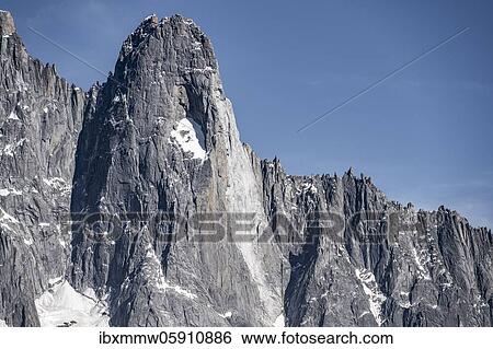 Stock Photograph - Grand Dru, mountain flank of the Aiguille Verte, Mont Blanc massif, Chamonix-Mont-Blanc, Haute-Savoie, France, Europe. Fotosearch