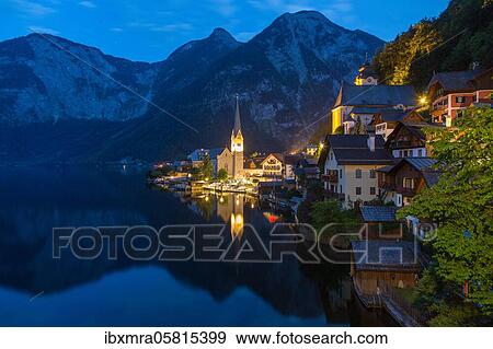 Hallstatt am Hallstätter See am Abend, Upper Austria, Austria, Europe View Large Photo Image Stock Photo - Hallstatt am Hallstätter See am Abend, Upper Austria, Austria, Europe. Fotosearch