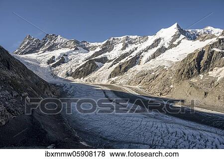 High alpine landscape, glacier tongue, glacier Unteres Eismeer, Finsteraarhorn, Agasszishorn, Großes Fiescherhorn, Bernese Oberland, Switzerland, Europe View Large Photo Image Stock Photo - High alpine landscape, glacier tongue, glacier Unteres Eismeer, Finsteraarhorn, Agasszishorn, Großes Fiescherhorn, Bernese Oberland, Switzerland, Europe. Fotosearch