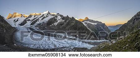 High alpine landscape, sunrise, glacier tongue, glacier Unteres Eismeer, Finsteraarhorn, Agasszishorn, Großes Fiescherhorn, Bernese Oberland, Switzerland, Europe View Large Photo Image Picture - High alpine landscape, sunrise, glacier tongue, glacier Unteres Eismeer, Finsteraarhorn, Agasszishorn, Großes Fiescherhorn, Bernese Oberland, Switzerland, Europe. Fotosearch