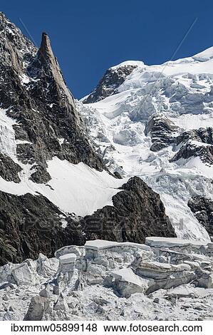 High alpine mountain landscape, Glacier des Bossons, behind Mont Blanc, Chamonix, Haute-Savoie, France, Europe View Large Photo Image Stock Photo - High alpine mountain landscape, Glacier des Bossons, behind Mont Blanc, Chamonix, Haute-Savoie, France, Europe. Fotosearch