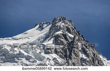 Stock Image - High alpine mountain landscape, summit of Mont Maudit, Chamonix, Haute-Savoie, France, Europe. Fotosearch