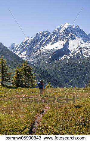 Hiker looking at mountain panorama from Aiguillette des Posettes, summit of Aiguille Verte, Chamonix, Haute-Savoie, France, Europe View Large Photo Image Stock Image - Hiker looking at mountain panorama from Aiguillette des Posettes, summit of Aiguille Verte, Chamonix, Haute-Savoie, France, Europe. Fotosearch