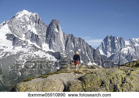 Hiker on a hiking trail, Aiguille Verte summit, Grandes Jorasses, Mont Blanc massif, Chamonix-Mont-Blanc, Haute-Savoie, France, Europe View Large Photo Image Stock Image - Hiker on a hiking trail, Aiguille Verte summit, Grandes Jorasses, Mont Blanc massif, Chamonix-Mont-Blanc, Haute-Savoie, France, Europe. Fotosearch