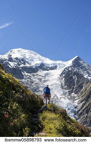 Hiker on hiking trail, mountain landscape, view on glacier Glacier de Taconnaz, hiking La Jonction, Chamonix, Haute-Savoie, France, Europe View Large Photo Image Stock Image - Hiker on hiking trail, mountain landscape, view on glacier Glacier de Taconnaz, hiking La Jonction, Chamonix, Haute-Savoie, France, Europe. Fotosearch