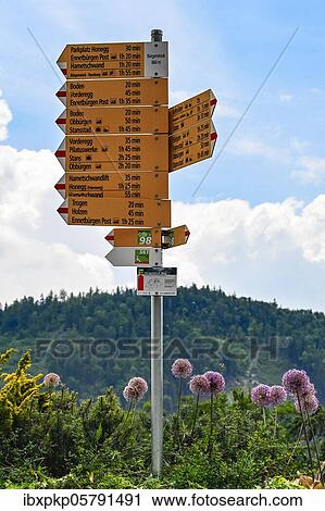 Hiking signpost, Switzerland, Europe View Large Photo Image Stock Image - Hiking signpost, Switzerland, Europe. Fotosearch