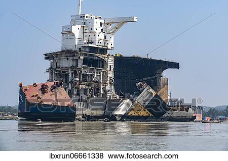 Stock Photo - Huge container ship ready to getting break up, Chittagong Ship Breaking Yard, Chittagong, Bangladesh, Asia. Fotosearch