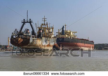 Picture - Huge container ships ready to getting break up, Chittagong Ship Breaking Yard, Chittagong, Bangladesh, Asia. Fotosearch