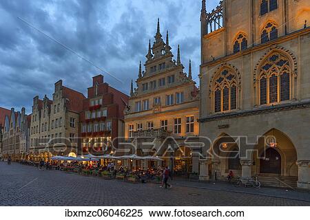 Illuminated historic gabled houses at blue hour, evening mood, Prinzipalmarkt, Münster, North Rhine-Westphalia, Germany, Europe View Large Photo Image Stock Photography - Illuminated historic gabled houses at blue hour, evening mood, Prinzipalmarkt, Münster, North Rhine-Westphalia, Germany, Europe. Fotosearch
