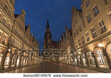 Illuminated historic gabled houses with St Lamberti Church, in the evening at blue hour, Prinzipalmarkt, Münster, North Rhine-Westphalia, Germany, Europe View Large Photo Image Stock Photography - Illuminated historic gabled houses with St Lamberti Church, in the evening at blue hour, Prinzipalmarkt, Münster, North Rhine-Westphalia, Germany, Europe. Fotosearch