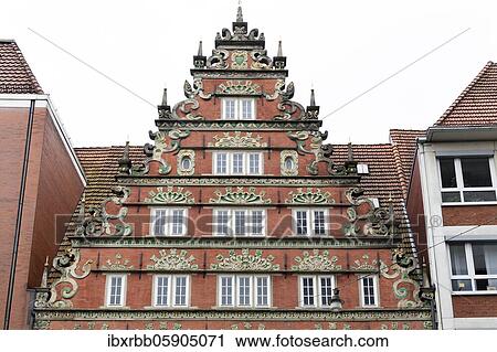 Stock Image - Kontorhaus Suding &amp; Soeken, North German gabled house, Weser Renaissance, Bremen, Germany, Europe. Fotosearch
