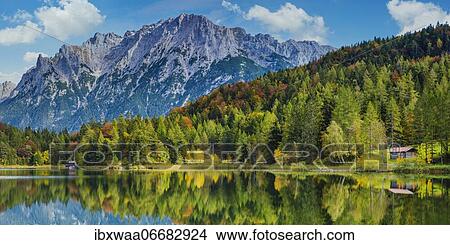 Lautersee, near Mittenwald, behind it the Karwendel mountains, Werdenfelser Land, Upper Bavaria, Bavaria, Germany, Europe View Large Photo Image Picture - Lautersee, near Mittenwald, behind it the Karwendel mountains, Werdenfelser Land, Upper Bavaria, Bavaria, Germany, Europe. Fotosearch
