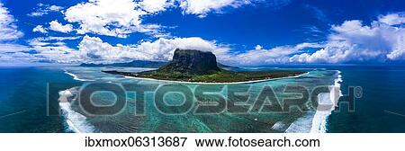 Le Morne Brabant, in front of it resorts, aerial view, Mauritius, Africa View Large Photo Image Stock Photo - Le Morne Brabant, in front of it resorts, aerial view, Mauritius, Africa. Fotosearch