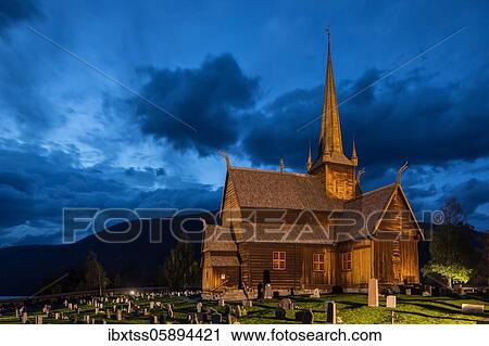 Lom Stave Church at dusk, Oppland, Norway, Europe View Large Photo Image Stock Image - Lom Stave Church at dusk, Oppland, Norway, Europe. Fotosearch