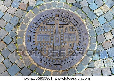 Manhole cover of Münster's twin city Kristiansand, Münster, North Rhine-Westphalia, Germany, Europe View Large Photo Image Stock Image - Manhole cover of Münster's twin city Kristiansand, Münster, North Rhine-Westphalia, Germany, Europe. Fotosearch
