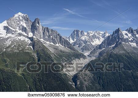 Mer de Glace glacial valley, Grand Balcon North, Aiguille Verte, Grandes Jorasses, Mont Blanc massif, Chamonix-Mont-Blanc, Haute-Savoie, France, Europe View Large Photo Image Stock Photograph - Mer de Glace glacial valley, Grand Balcon North, Aiguille Verte, Grandes Jorasses, Mont Blanc massif, Chamonix-Mont-Blanc, Haute-Savoie, France, Europe. Fotosearch