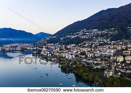 Morning aerial view, Locarno, Lake Maggiore, Ticino, Switzerland, Europe View Large Photo Image Stock Image - Morning aerial view, Locarno, Lake Maggiore, Ticino, Switzerland, Europe. Fotosearch