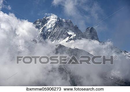 Stock Image - Mountain panorama, Glacier du Tour, Glacier and mountain peaks, High alpine landscape, Peak of the Aiguille du Chardonnet, Chamonix, Haute-Savoie, France, Europe. Fotosearch