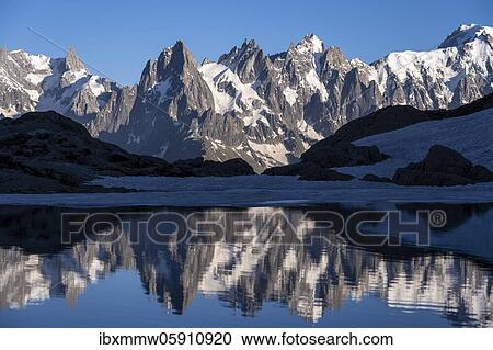 Mountain panorama with water reflection in Lac Blanc, mountain peaks, Grandes Jorasses and Mont Blanc massif, Chamonix-Mont-Blanc, Haute-Savoie, France, Europe View Large Photo Image Stock Image - Mountain panorama with water reflection in Lac Blanc, mountain peaks, Grandes Jorasses and Mont Blanc massif, Chamonix-Mont-Blanc, Haute-Savoie, France, Europe. Fotosearch