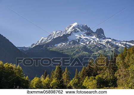 Stock Image - Mountain, summit of the Aiguille Verte, Chamonix, Haute-Savoie, France, Europe. Fotosearch