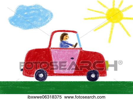 Naive illustration, child drawing, red car in sunshine, Austria, Europe View Large Photo Image Stock Photography - Naive illustration, child drawing, red car in sunshine, Austria, Europe. Fotosearch