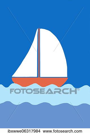 Naive illustration, children drawing, sailboat in sea View Large Photo Image Picture - Naive illustration, children drawing, sailboat in sea. Fotosearch