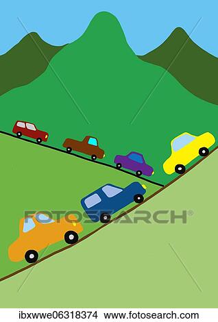 Naive illustration, children drawing, car traffic in the mountains, Austria, Europe View Large Photo Image Picture - Naive illustration, children drawing, car traffic in the mountains, Austria, Europe. Fotosearch