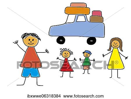 Naive illustration, children drawing, family goes on holiday by car, Austria, Europe View Large Photo Image Picture - Naive illustration, children drawing, family goes on holiday by car, Austria, Europe. Fotosearch