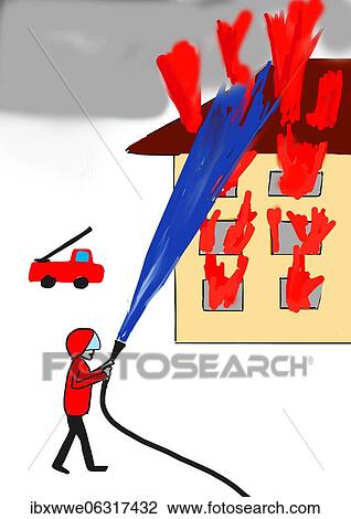 Naive illustration, children drawing, fire brigade extinguishes burning house View Large Photo Image Stock Image - Naive illustration, children drawing, fire brigade extinguishes burning house. Fotosearch