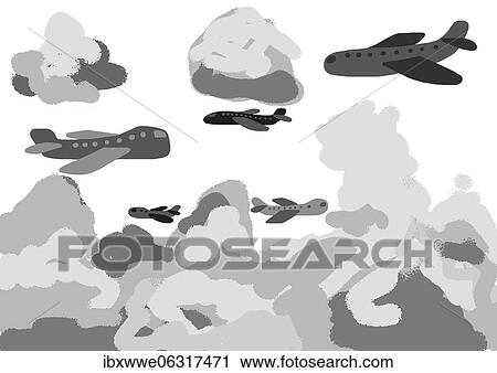 Naive illustration, children drawing, passenger planes in the sky View Large Photo Image Stock Image - Naive illustration, children drawing, passenger planes in the sky. Fotosearch