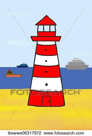 Naive illustration, children drawing, lighthouse and various ships in the sea View Large Photo Image Stock Image - Naive illustration, children drawing, lighthouse and various ships in the sea. Fotosearch