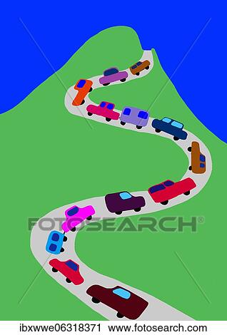Naive illustration, children drawing, cars driving on a mountain road, Austria, Europe View Large Photo Image Stock Image - Naive illustration, children drawing, cars driving on a mountain road, Austria, Europe. Fotosearch