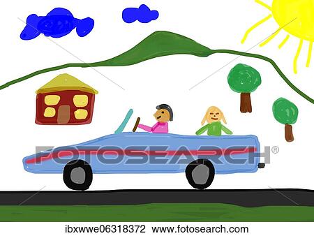 Naive illustration, children drawing, car ride with sports car, Austria, Europe View Large Photo Image Stock Image - Naive illustration, children drawing, car ride with sports car, Austria, Europe. Fotosearch