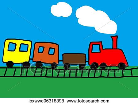 Naive illustration, children drawing, steam locomotive with different colored wagon, Austria, Europe View Large Photo Image Stock Photo - Naive illustration, children drawing, steam locomotive with different colored wagon, Austria, Europe. Fotosearch