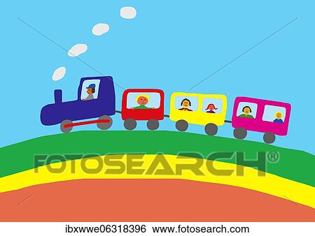 Naive illustration, children drawing, steam locomotive with wagon and passengers, Austria, Europe View Large Photo Image Stock Photograph - Naive illustration, children drawing, steam locomotive with wagon and passengers, Austria, Europe. Fotosearch