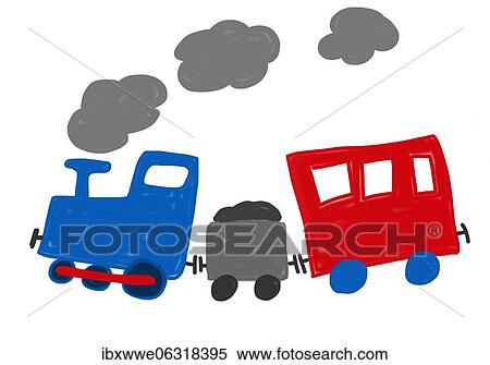 Naive illustration, children drawing, steam locomotive with wagon, Austria, Europe View Large Photo Image Stock Photography - Naive illustration, children drawing, steam locomotive with wagon, Austria, Europe. Fotosearch