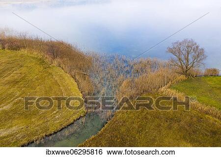 Natural course of the Zellerache river from the Irrsee, wet meadow, from above, drone photo, aerial view, Mondseeland, Salzkammergut, Upper Austria, Austria, Europe View Large Photo Image Stock Photograph - Natural course of the Zellerache river from the Irrsee, wet meadow, from above, drone photo, aerial view, Mondseeland, Salzkammergut, Upper Austria, Austria, Europe. Fotosearch