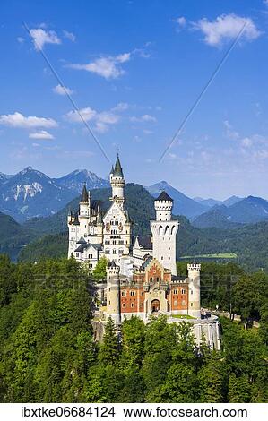 Neuschwanstein Castle in summer, near Schwangau, Ostallgäu, Allgäu, Swabia, Bavaria, Germany, Europe View Large Photo Image Picture - Neuschwanstein Castle in summer, near Schwangau, Ostallgäu, Allgäu, Swabia, Bavaria, Germany, Europe. Fotosearch