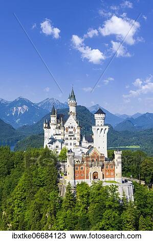 Neuschwanstein Castle in summer, near Schwangau, Ostallgäu, Allgäu, Swabia, Bavaria, Germany, Europe View Large Photo Image Stock Image - Neuschwanstein Castle in summer, near Schwangau, Ostallgäu, Allgäu, Swabia, Bavaria, Germany, Europe. Fotosearch