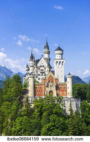 Neuschwanstein Castle in summer, near Schwangau, Ostallgäu, Allgäu, Swabia, Bavaria, Germany, Europe View Large Photo Image Stock Photo - Neuschwanstein Castle in summer, near Schwangau, Ostallgäu, Allgäu, Swabia, Bavaria, Germany, Europe. Fotosearch