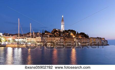 Old town with church Sv. Eufemija, dusk, Rovinj, Istria, Croatia, Europe View Large Photo Image Stock Image - Old town with church Sv. Eufemija, dusk, Rovinj, Istria, Croatia, Europe. Fotosearch