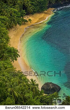 Picture - Overlook over banana beach, Unesco biosphere reserve, Principe, Sao Tome and Principe, Atlantic Ocean, Africa. Fotosearch