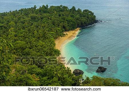 Overlook over banana beach, Unesco biosphere reserve, Principe, Sao Tome and Principe, Atlantic Ocean, Africa View Large Photo Image Stock Photo - Overlook over banana beach, Unesco biosphere reserve, Principe, Sao Tome and Principe, Atlantic Ocean, Africa. Fotosearch