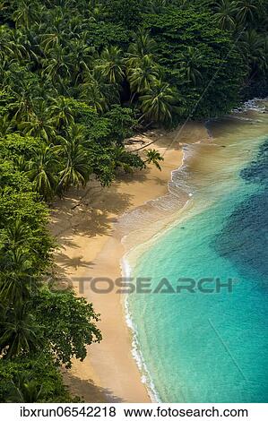 Stock Photo - Overlook over banana beach, Unesco biosphere reserve, Principe, Sao Tome and Principe, Atlantic Ocean, Africa. Fotosearch