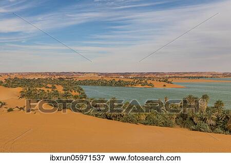 Stock Photo - Overlook over Ounianga kebir part of the the Unesco sight Ounianga lakes, northern Chad, Africa. Fotosearch